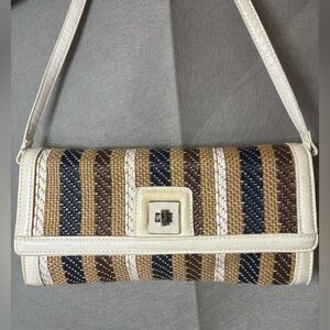 Sondra Roberts Burlap Woven Striped Boho Buckle Retro Shoulder Bag Purse Handbag